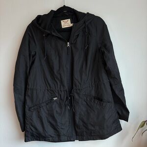 Black Hooded Windbreaker Jacket
